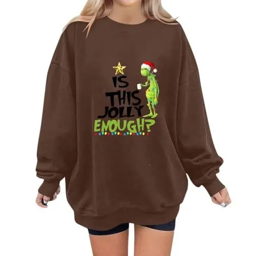 Produktbild: 𝑮𝒓𝒊𝒏𝒄𝒉 Pullover Damen, Ugly Christmas Sweater Langarm Hoodie Sweater Frauen T Shirt Weihnachtspullover Women Oversize Kuschelpullover Pulli 𝗚𝗿𝗶𝗻𝗰𝗵 Weihnachten Kleidung Lustige Sweatshirt